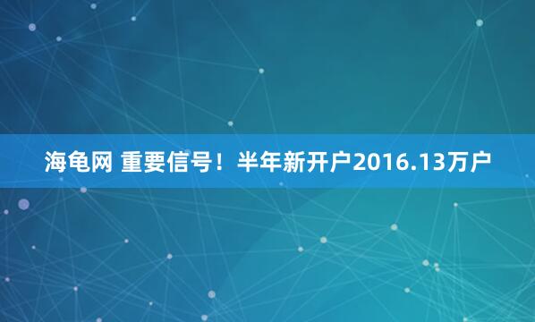 海龟网 重要信号！半年新开户2016.13万户